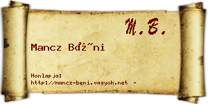 Mancz Béni névjegykártya